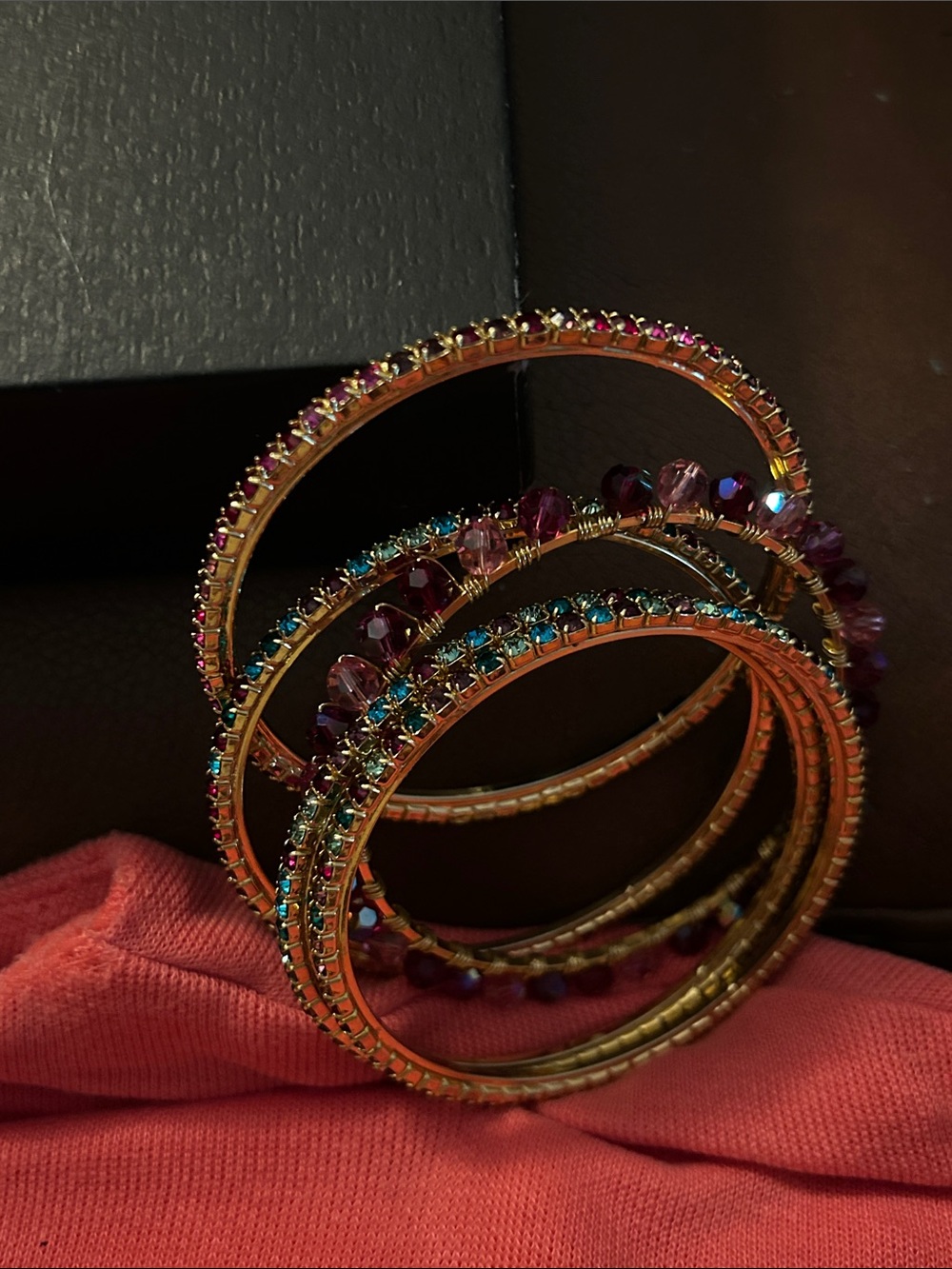 Gold-Tone Multi-Color Swarovski Crystal Stackable Bangle Set - Women Jewelry